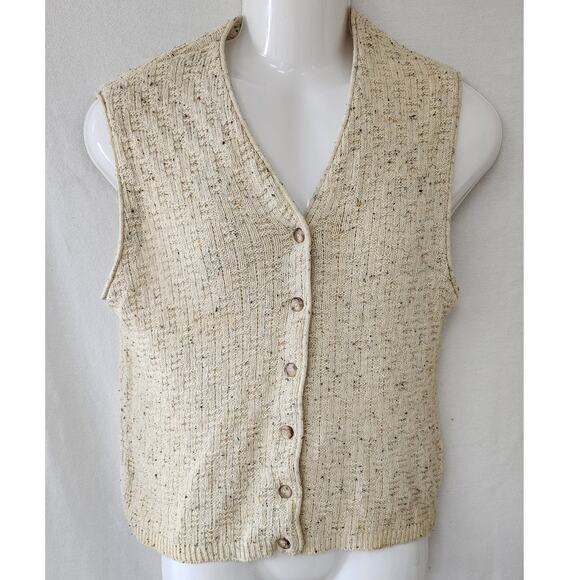 Van Heusen For Her Vtg 90's Button Up  Sweater Vest Cream Speckled Knit W Small - Picture 1 of 9
